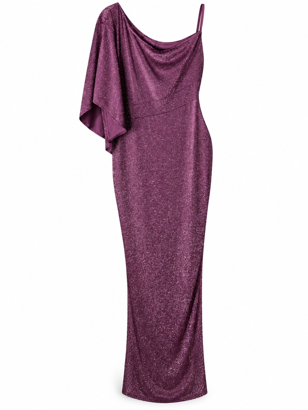 AX Paris One-Shoulder Sparkle Gown - Plum